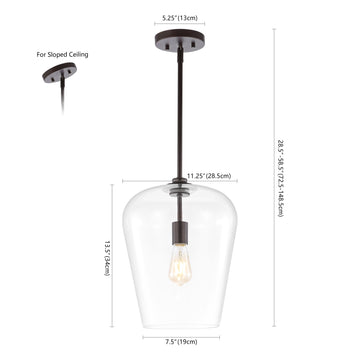 Hayes 11.25" Industrial Farmhouse Iron/Glass LED Pendant - JONATHAN Y
